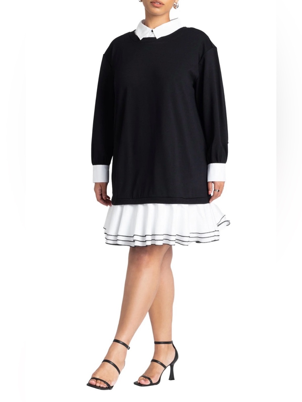 NWOT Eloquii Black and White Layered Shirt Dress